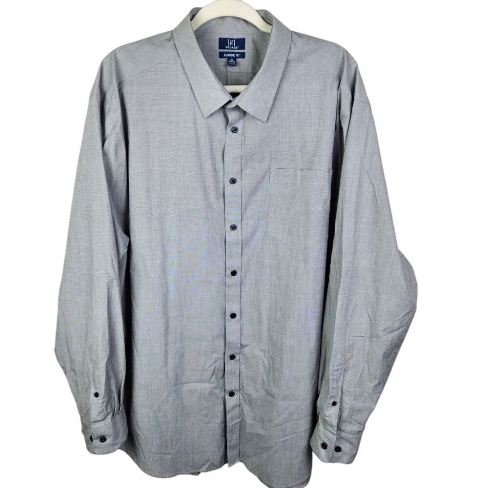 [g] George Classic Fit Button-Up‎ Shirt Men's Size 3XL Long Sleeve Oxford Gray